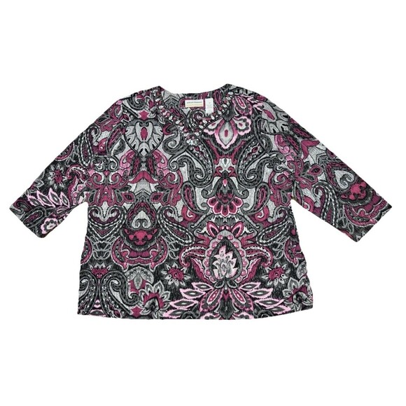 Alfred Dunner Women's Pink Paisley Embellished Top Sz 2X Artsy Glam Smart Casual - Picture 1 of 4